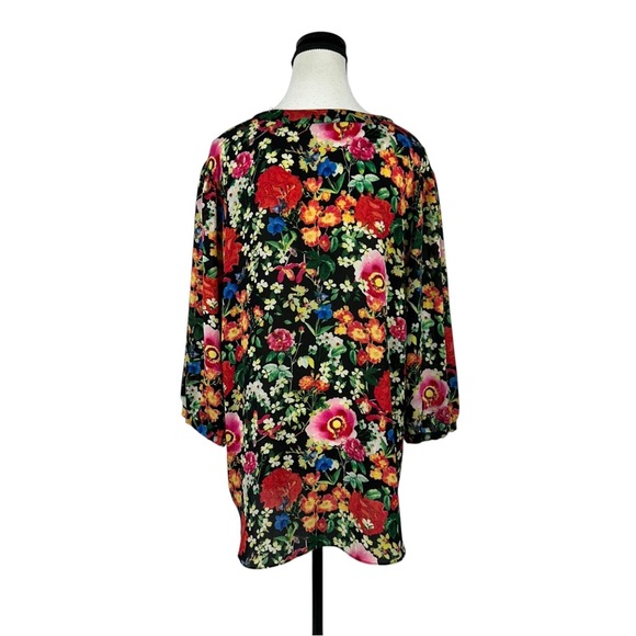Rose + Olive Floral Blouse Women’s L Black Boho Tunic Top Pintuck Long Sleeve - Picture 5 of 11